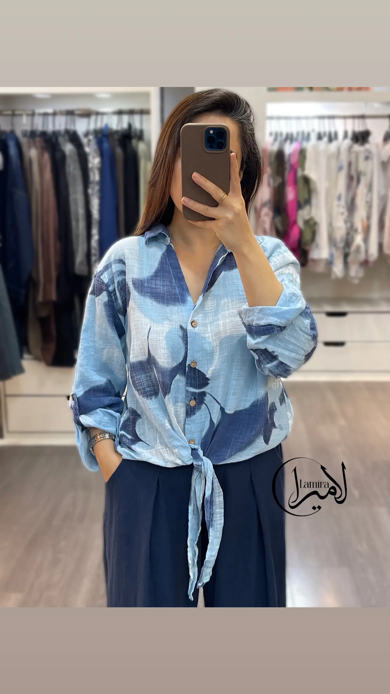 شومیز لینن ایتالیایی جلو گره ای ❌طرح موج